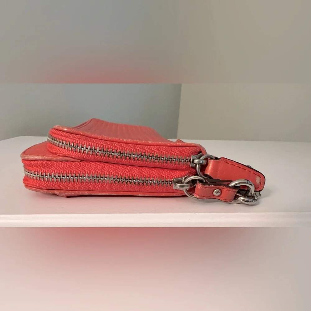 Coach Perforated Coral Zip Wristlet Wallet